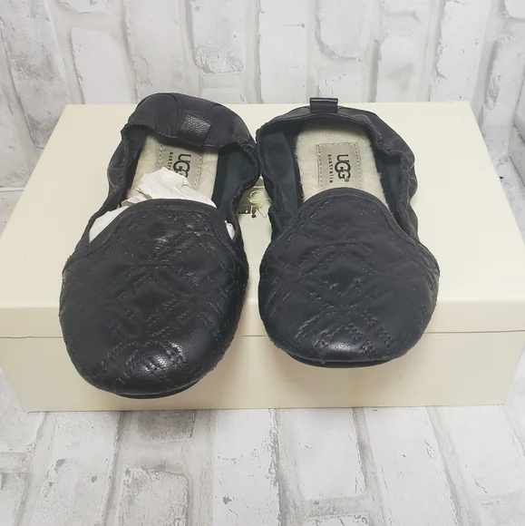 UGG Black Quilted Leather Slippers - Picture 2 of 9